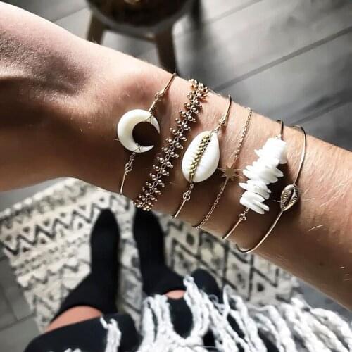 UMKA Bohemian Shell Map Moon Star Bracelet Set 2019 Retro Geometric Statement Female Glamour Fashion Jewelry Jewelry Gift