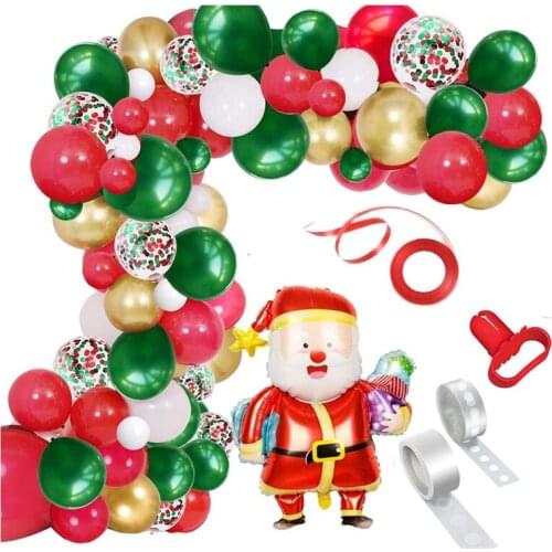Merry Christmas Balloon Arch Garland Kit,115 Pieces Balloons With Santa Claus Mylar Balloon For Decorations New Year
