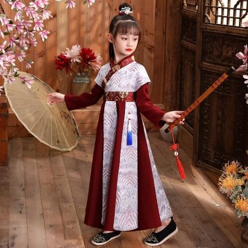 Embroider Chinese New Year Clothes Hanfu Ancient Student Costume Baby Birthday Party Perform Photography Dress Traditional Robe