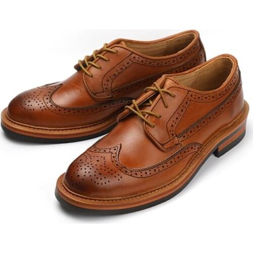 Yomior Top Quality Men Vintage British Casual Shoes Tooling Cow Leather Handmade Ankle Boots Business Wedding Dress Brogue Boots