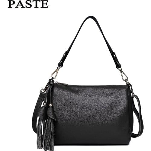 Brand Paste 2019 Summer Causal Women Handbag Natural Leather Female Shoulder Bag with Tassel Shell Shape Flap Bag Small