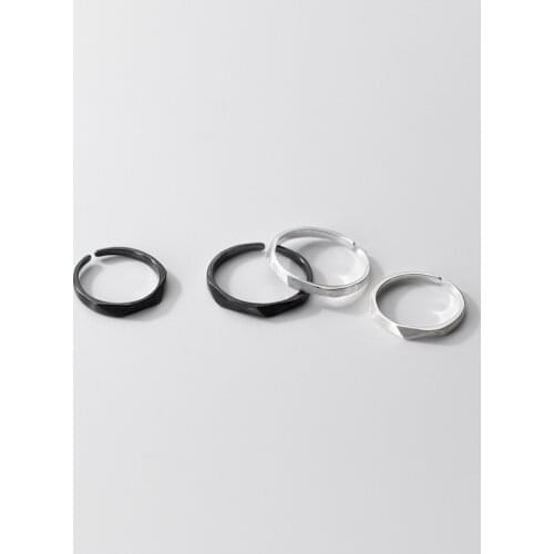 925 Sterling Silver Simple Black and Silver Personality Open Fashion Ring For Lady Students Boys Punk Style Jewelry