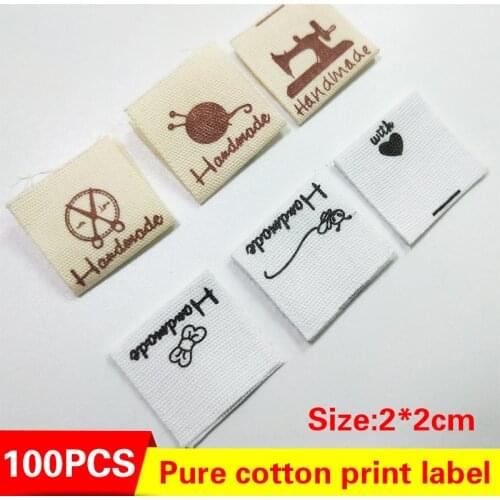 100Pcs Handmade Animals with love Scissors Cloth Garment Labels Hand Made Label Tags For Clothes Print DIY Garment Sewing Crafts