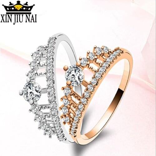18K Rose Gold /Platinum Cubic Zirconia Crown Rings For Women Fashion Crystal Ring Female Party Wedding Engagement Bridal Jewelry