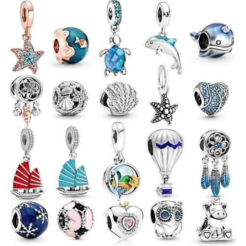 2Pcs/Lot Summer Style Silver Plated Dolphin Starfish Charm Pendant Fit DIY Brand Bracelets Necklaces For Women Jewelry Making