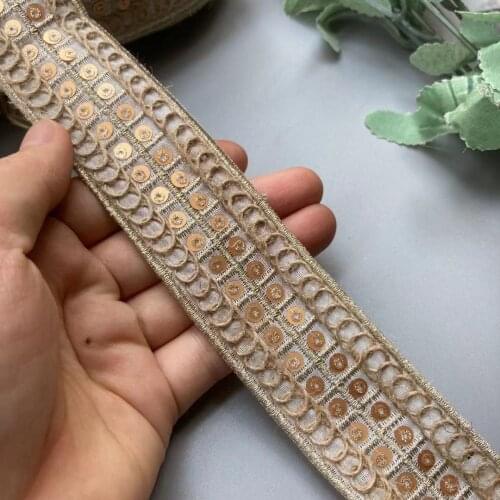 2 Yards Ethnic 35mm Gold Thread Sequins African Lace Trims Geometric Lace Ribbon DIY Sewing Dress Decoration Bridal New