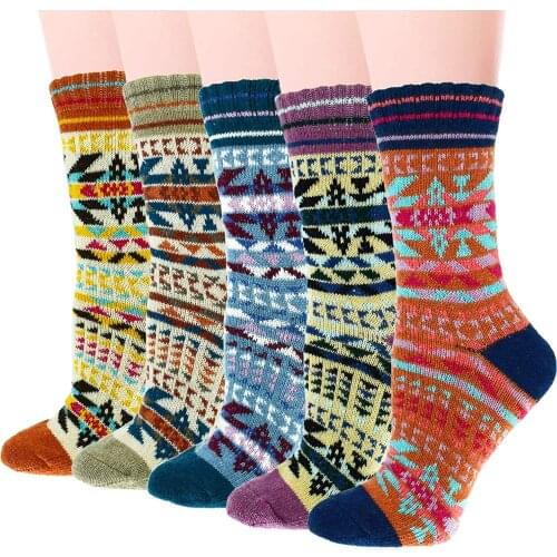 Wool Socks for Women Vintage Warm Thick Winter Hiking Boot Crew Thermal Cozy Work Soft Ladies Socks 5 Pairs