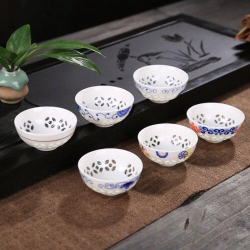 6pcs Hollow-carved tea cup porcelain teacup Kungfu tea set Handmade Small tea bowl for Ceremony home decration,unique gifts
