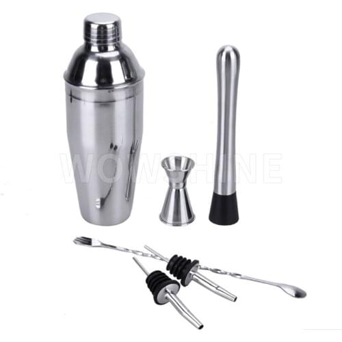 Free shipping 6Pcs 750ml Stainless Steel Cocktail Shaker Bar Set Wine Martini Drink Mixer Bar/Party Tool Bartender Gifts