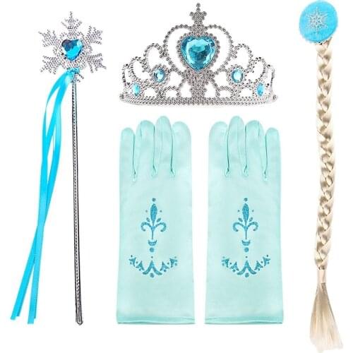 Girl Elsa Anna Accessories Kids Halloween Thanksgiving Birthday Party Cosplay Aurora Belle Sofia Snow Queen Crown Braid Wand Set