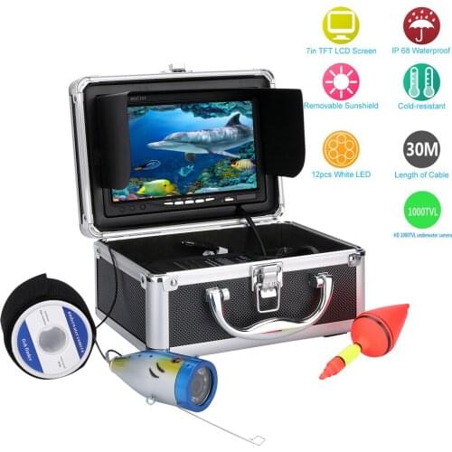 Free Shipping! MOUNTAINONE 30M 1000tvl Underwater Fishing Video Camera Kit 12 PCS LED Lights with7" Inch Color Monitor