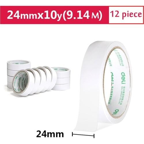 Deli High-viscosity Cotton Double-sided Tape 24mm*10y (9.1m/roll) 12 Rolls Office Supplies 30403