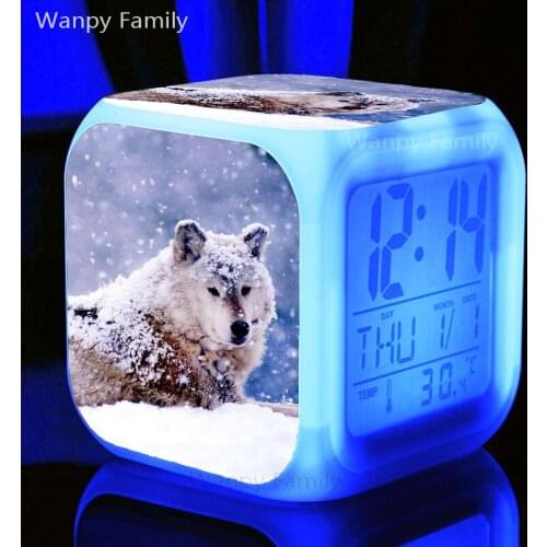 North Pole Wolf Alarm Clock For Childrens Birthday Gift Multi-function Color Changing LED Digital Alarm Clock