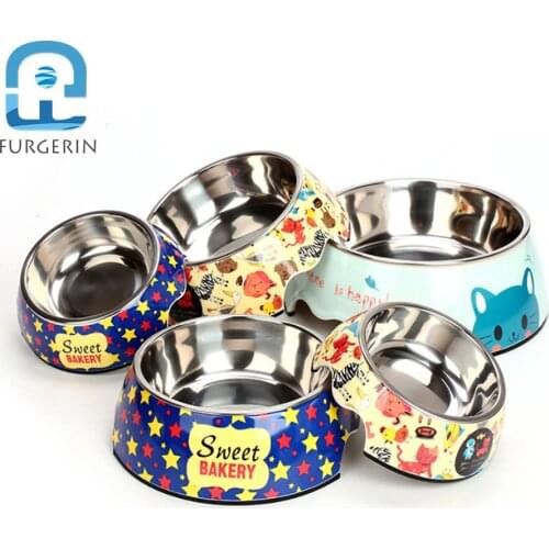 FURGERIN Two-in-one Dog Bowl food grade stainless steel cat bowl pet products for dog food container Pets Cat Feeder