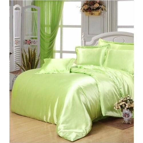 Yellow Green Satin Silk Bedding set Super King size queen full quilt duvet cover fitted bed sheets sheet bedspread lime 6pcs
