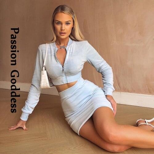 Party Women 2 Piece Velvet Rhinestone Letter Sets Hot Drilling Crop Jacket High Waist Bodycon Skirt Gold Velvet Two-piece Outfit