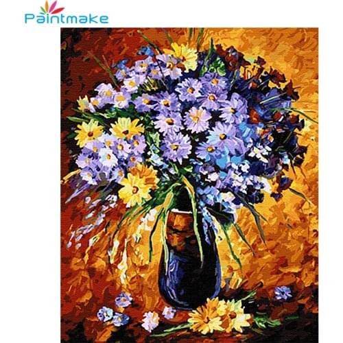 Paintmake Flowers DIY Painting By Numbers Drawing Kits Oil Paint On Canvas Purple Daisy For Home Decor Art Picture G416