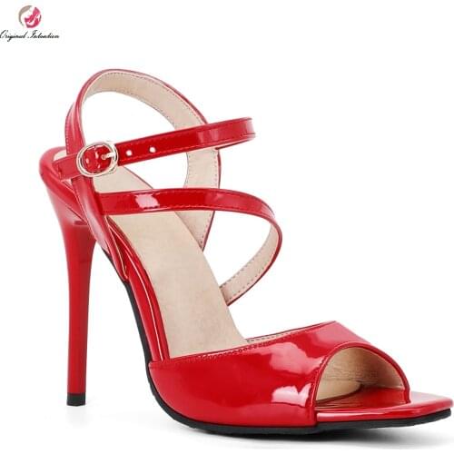 Summer 11cm High Heels Women Sandals Sexy Ladies Red Pumps Party Shoes Fetish Patent Leather Gladiator Shoes Plus Size 43 45 48