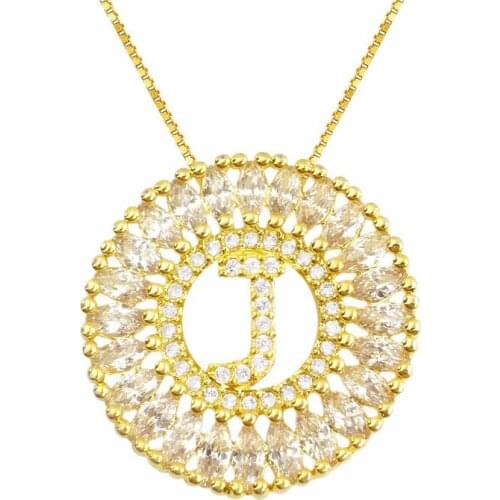 OMYFUN Top Sale Letter J Mandala De Letra Collar Brazil Necklace Gold Color Initial Pendant Chain Cubic Zirconia Joyeria Bijoux