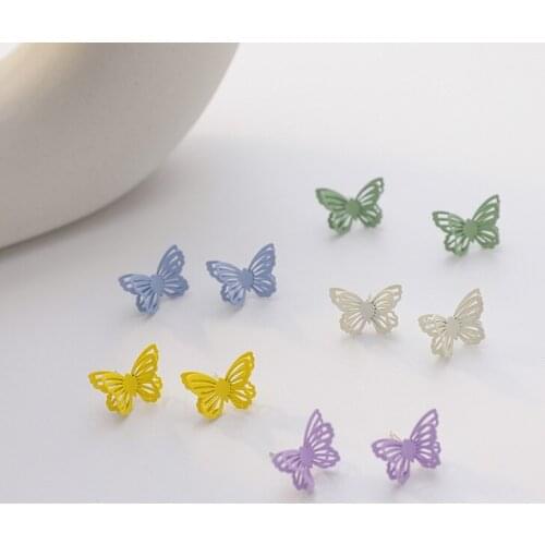 Trendy Cute And Sweet Small Spray Paint Hollow Butterfly Earrings Sweety Lovely Style Stud Accessories Oorbellen Bijoux