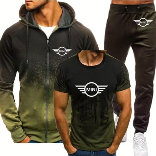 Spring Autumn new Mens jackets Mini Car Logo Printing High Quality Gradient Cotton Mens sweatshirt+sweatpants 3-piece set