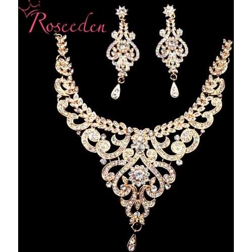 Noble Bohemian Wedding Jewelry Sets For Women Bridal Necklace Earrings with Rhinestone Crystal Party Gift RE3010