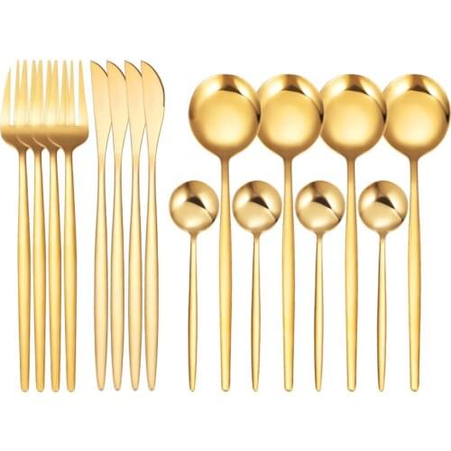 16pcs Gold Dinnerware Set Stainless Steel Tableware Set Knife Fork Spoon Flatware Set Dishwasher Safe Cutlery Set