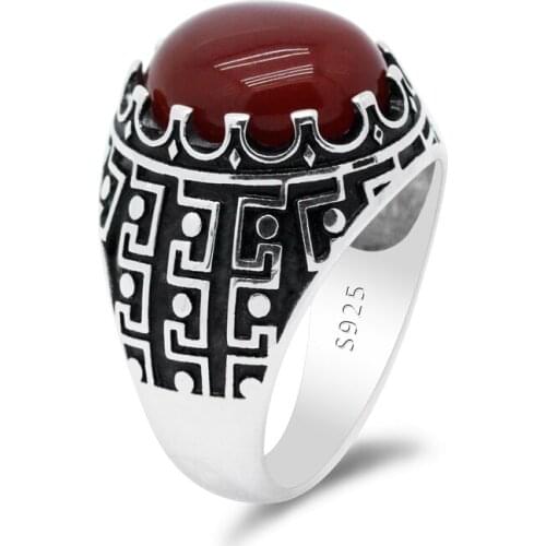 Real Pure 925 Sterling Silver Ring Natural Agate Stone Vintage Handmade Jewelry Fine Jewelry Signet Ring For Men Exquisite