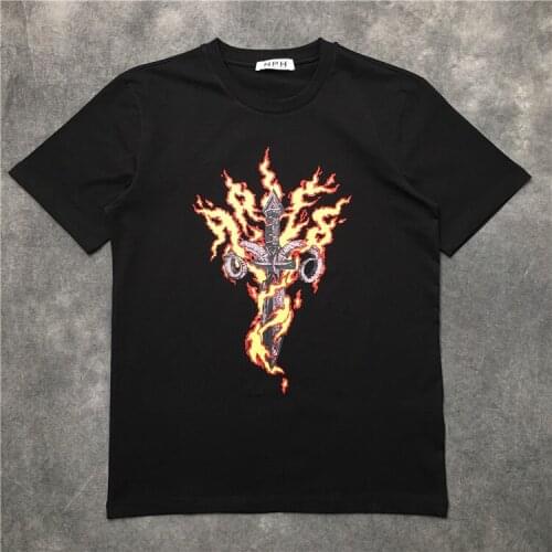 Unisex 2020 New Novelty Cross sword flame T Shirts T-Shirt Hip Hop Skateboard Street Cotton T-Shirts Tee Top kenye S-XXL #K62
