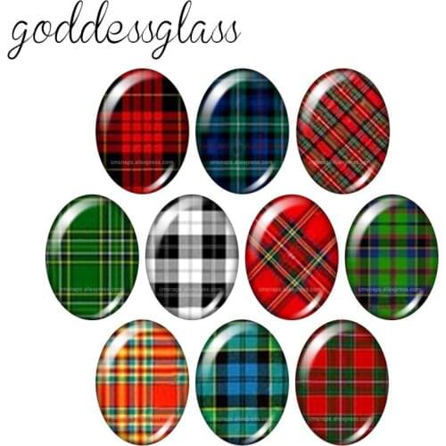 New Plaid Patterns Multi colors 10pcs mixed 13x18mm/18x25mm/30x40mm Oval photo glass cabochon demo flat back Making findings