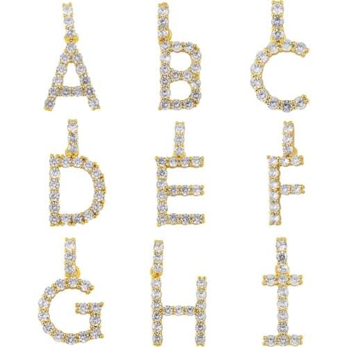 OCESRIO Gold Filled 26 Crystal Zircon Big Letter Pendant Decoration Pendant Zirconium Gothic Jewelry Making Supplies pdta005