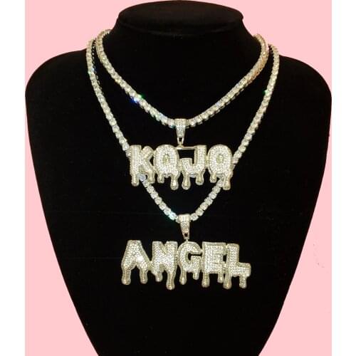 CUSTOM Necklace Iced Out Drip Letters Initial Necklace Bling Bling Hip Hop Jewelry Personalized Nameplate with Icy Tennis Chain