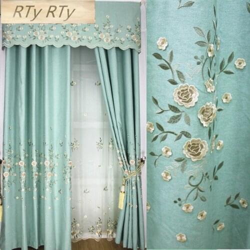 Luxury embroidered curtains finished custom for living room high quality pink blue curtains for bedroom Window Treatments