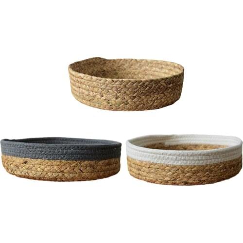 Rural Handmade Round Storage Basket Hand Woven Fruit Basket Food Snack Holder Bin Container Toys Organizer Photo Props Decor