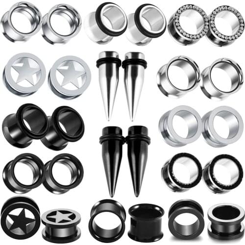 2pcs/lot Steel Ear Plugs and Tunnels Ear Piercings Hollow Screwed Earring Expander Earlets Gauges Body Piercing Jewelry 2MM-20MM