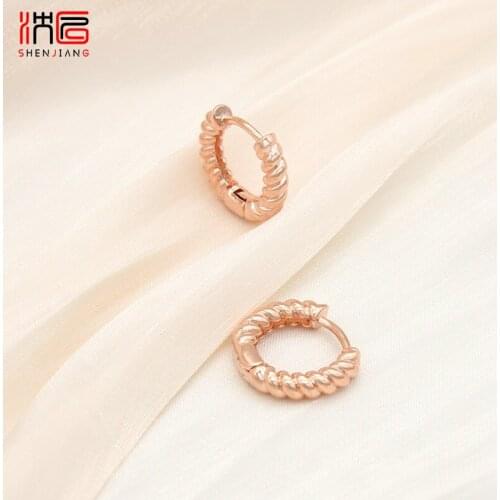 SHENJIANG New 585 Rose Gold Copper Metal Hoop Earrings For Women Small Simple Round Circle Punk Hip Hop Jewelry Accessories