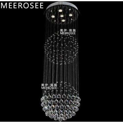Long Spiral Crystal Ball Chandelier Light Fitting Flush Mounted Crystal Lamp Lustres Lighting Fixture for Hotel Hallway Stair