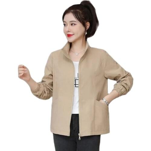 Double Layer Women Windbreaker Coat 2021 New Autumn Ladies Short Jacket Fashion Stand-up Collar Women Basic Tops And Lining Q55
