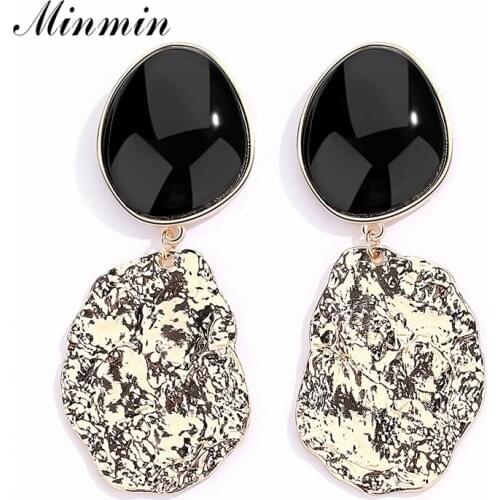 Minmin Vintage Statement Gold Color Matal Drop Earrings 2019 za Fashion Irregular Large Dangle Korean Earrings for Women MEH1496