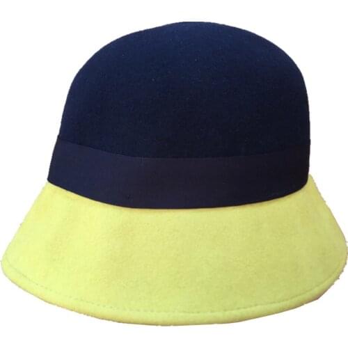 Wool felt Yellow Pink Patch cloche Bucket hat for women