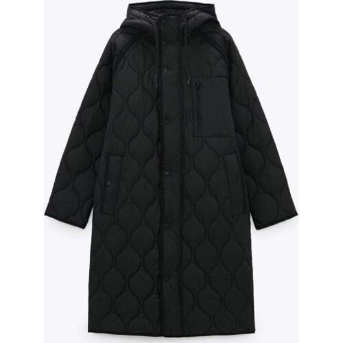 Za 21 autumn and winter new womens loose straight tube rhomboid cotton jacket long cotton coat over the knee