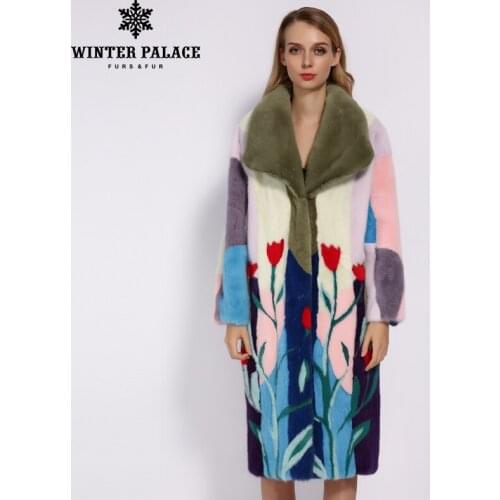 WINTER PALACE 2019 Fashion WINTER Mink Coat Long Imported Velvet Grade Mink Fur Coat Multicolor lapel Keep Warm Real Fur Coat