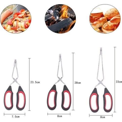 1pcs Barbecue Scissor Tongs Grilled Food Tong Long Handle Scissor BBQ Bread Roast Clip Kitchen Baking Tongs BBQ Accessories