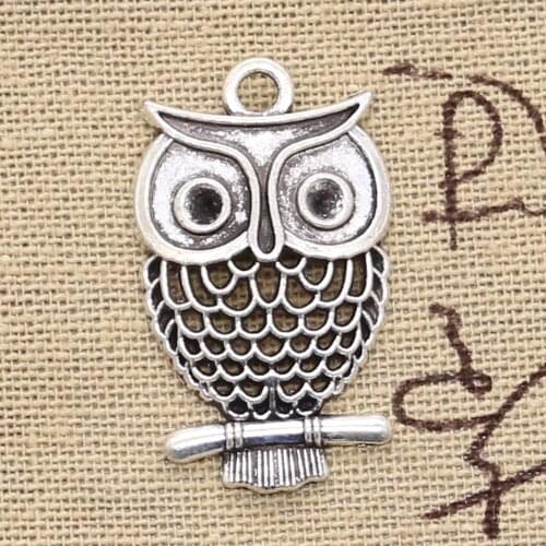 12pcs Charms Hollow Owl 32x19mm Handmade Craft Pendant Making fit,Vintage Tibetan Bronze Silver color,DIY For Bracelet Necklace