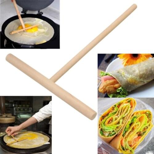 2pcs T Shape Wooden Crepe Maker Pancake Batter Spreader Stick Kitchen Tools DIY Pancake Restaurant Specially Supplies