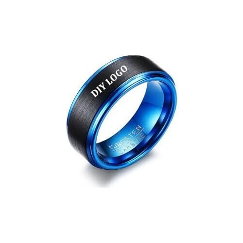 2019 High Quality Black with Blue Tungsten Steel Ring 8MM Engrave Name Couple Rings Engagement Wedding Rings Mens Rings Jewelry