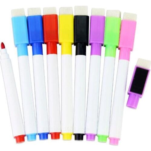 4Pcs/lot Colorful black School classroom Whiteboard Pen Dry White Board Markers Built In Eraser Student childrens drawing pen