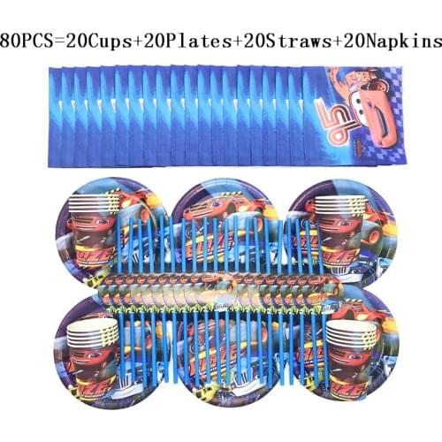 50/80Pcs Blaze Monster Birthday Party Decorations Kids Disposable Party Supplies Plates Cups Straws Napkins Happy Birthday Set