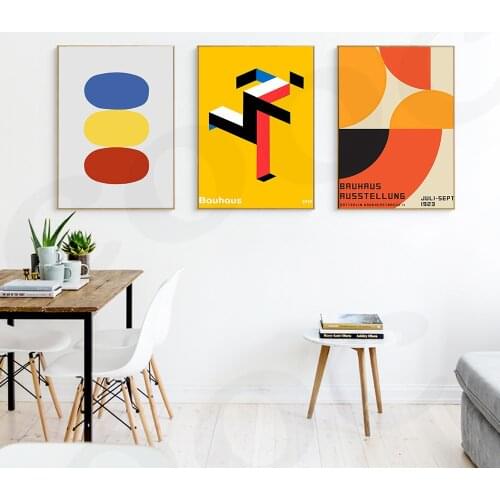 Abstract Geometry Running Man Canvas Painting Poster Vintage Bauhaus Exhibition Style Oil Painting Prints Poster Home Room Decor