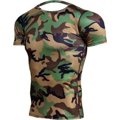 Army Green Camo T Shirts Men Fitness Compression Shirts Short Sleeve T-Shirt Bodybuilding Camiseta Rashguard Gyms Tees Tights